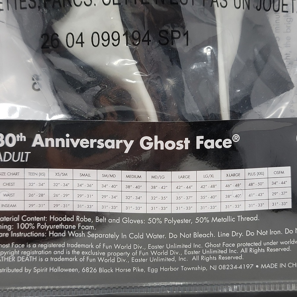 Ghost Face 30th Anniversary Costume Adult Father Death Black Glow in Dark Mask - Picture 4 of 4